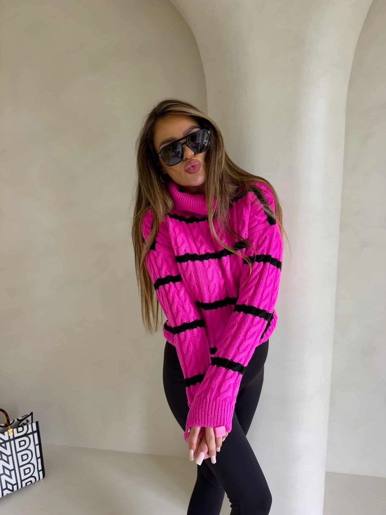 Sweter golf INKO pasy - mocny róż