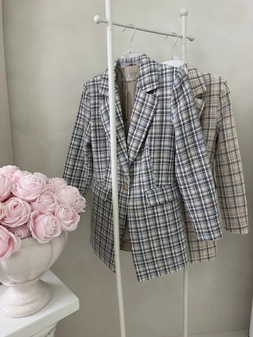 Marynarka LONG krata – beżowa