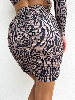 spódnica MARSZCZONA print lampart – beżowo-czarny BYME16891