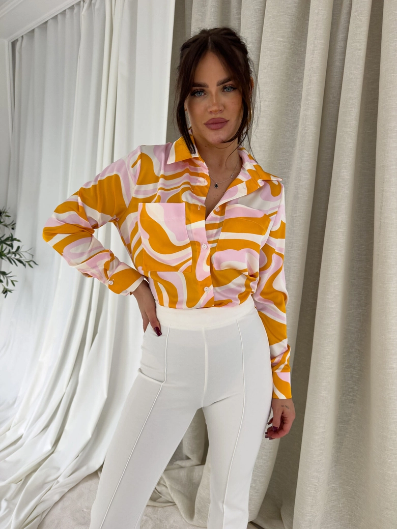 Koszula GOSSIP print – pomarańczowo-różowa