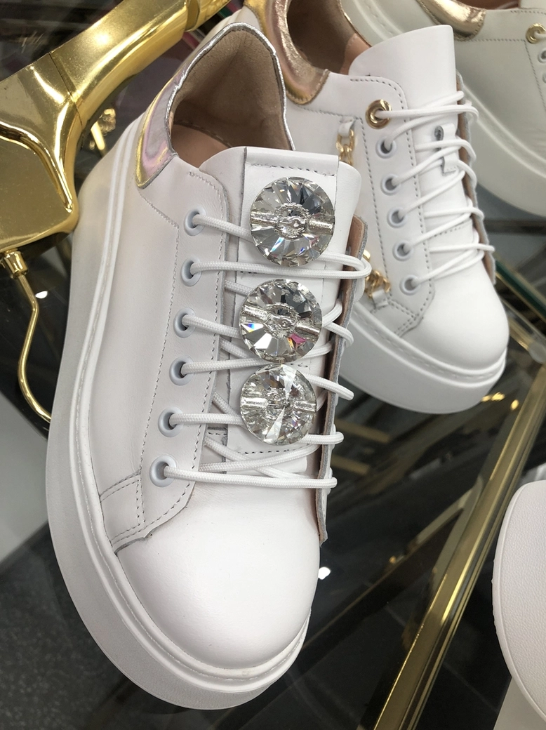 Sneakersy na wysokiej podeszwie białe Diamonds I549