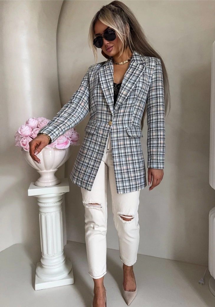 Marynarka LONG krata – szara