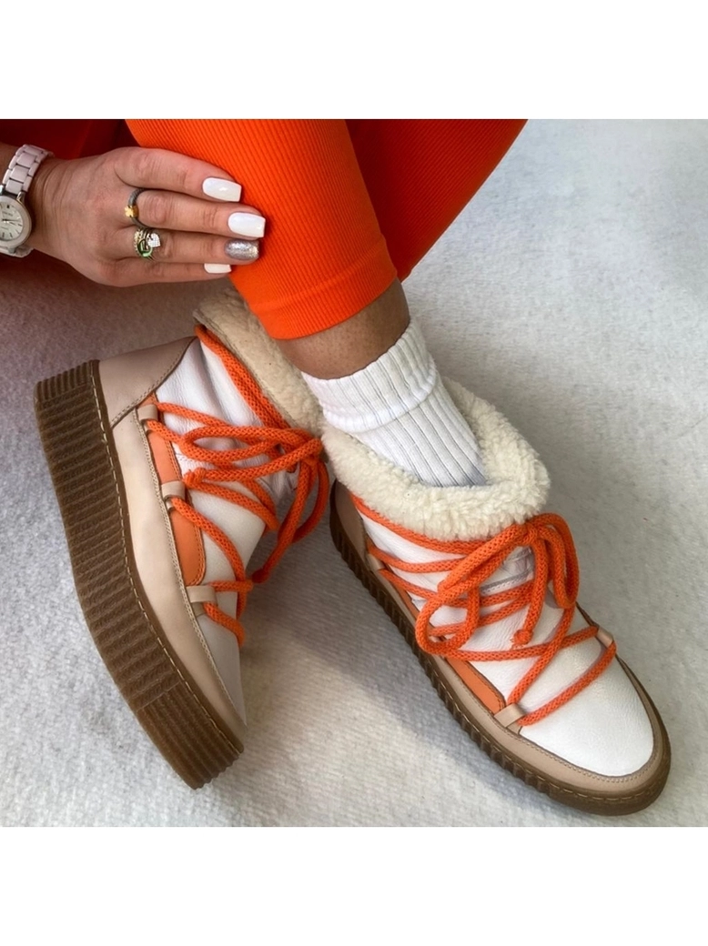 Śniegowce beżowo białe z pomarańczowym wiązaniem I531