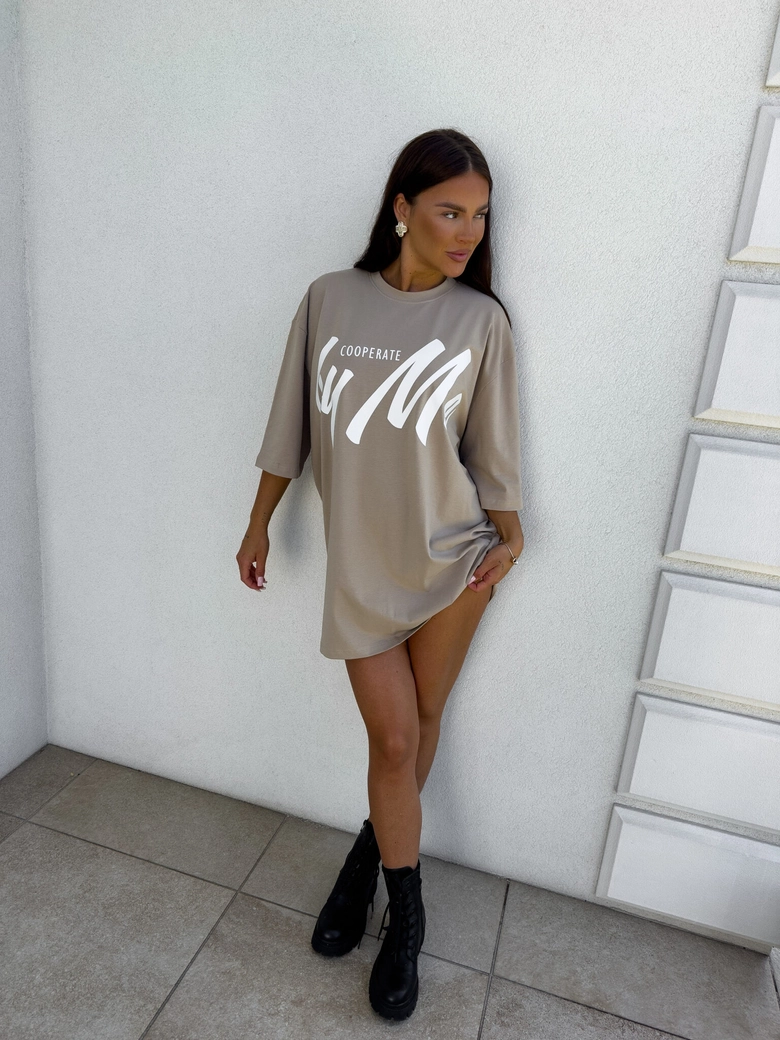 Tuniko sukienka t-shirt COLA - beż