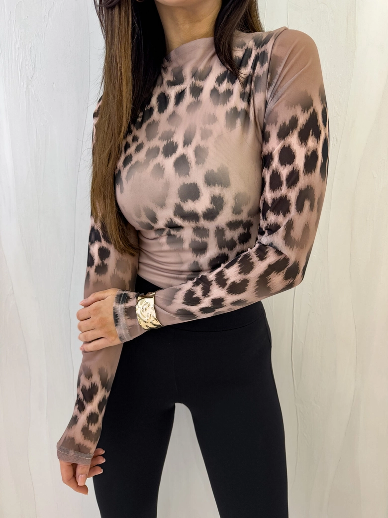Bluzka SKIN transparent gepard – beżowa C19202