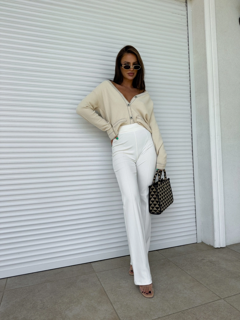 Spodnie DZWONY - ecru T16783