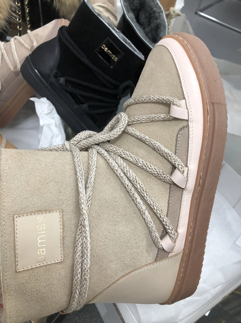 Buty emu śniegowce skórzane zamszowe z ozdobnym wiązaniem camel I514