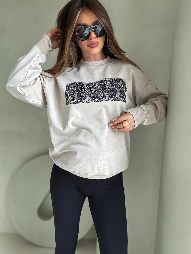 Dekatyzowana bluza KORONKA - jasny beż