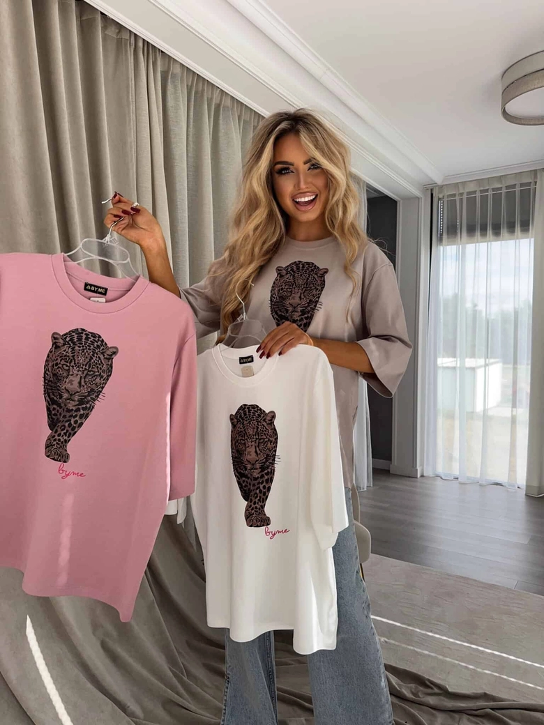 T-SHIRT MEDIUM TIGER - brudny róż