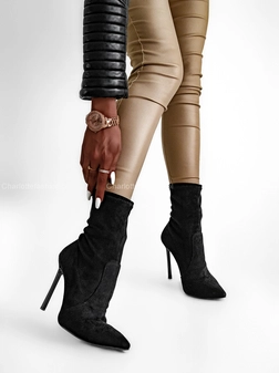 Botki na szpilce czarne a'la skarpeta I384