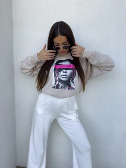 Dekatyzowana bluza LOCK - jasny beż