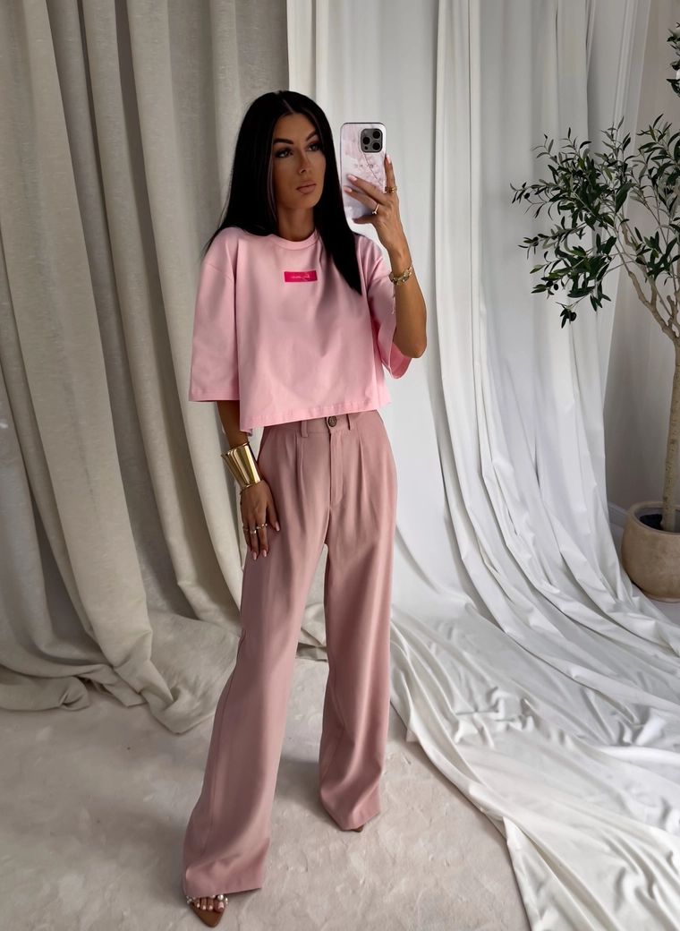 Spodnie SIMPLE wiskoza - brudny róż