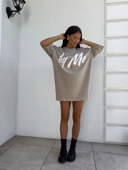 Tuniko sukienka t-shirt COLA -  beż