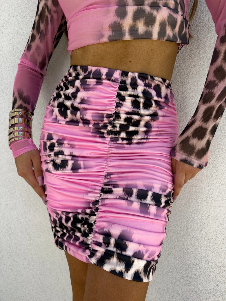 Spódnica MARSZCZONA print gepard – jasny róż