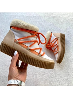Śniegowce beżowo białe z pomarańczowym wiązaniem I531