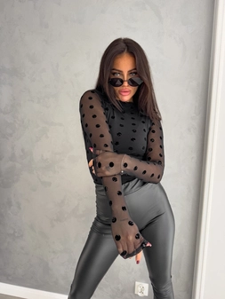 Bluzka SABRINA kropeczki lurex - czarna C18659