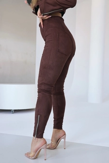 Legginsy damskie BG Button | czekolada