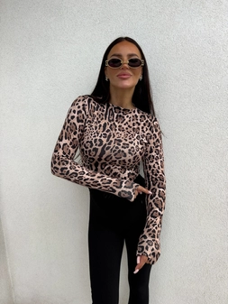 Bluzka SKIN print pantera – czekoladowo-czarna