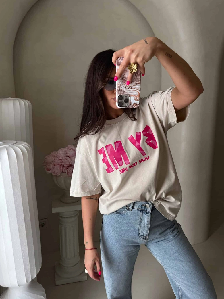 Dekatyzowany t-shirt BALEN - jasny beż