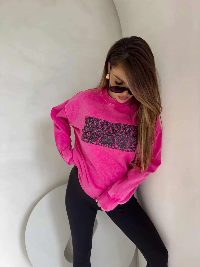 Dekatyzowana bluza KORONKA - różowa