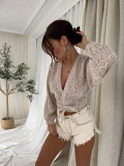 Kimono AŻUROWE - mokka