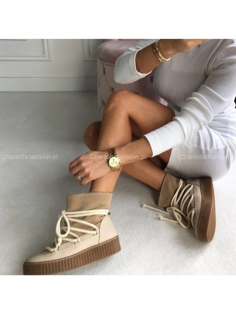 Śniegowce beżowe z wiązaniem I404