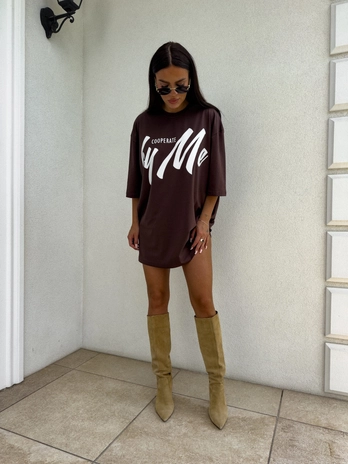 Tuniko sukienka t-shirt COLA - czekoladowa