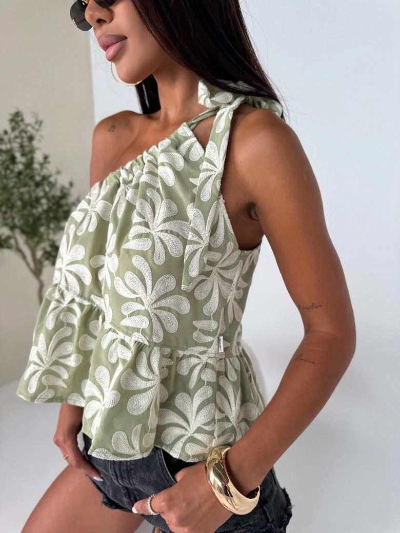 Top FLORAL olive