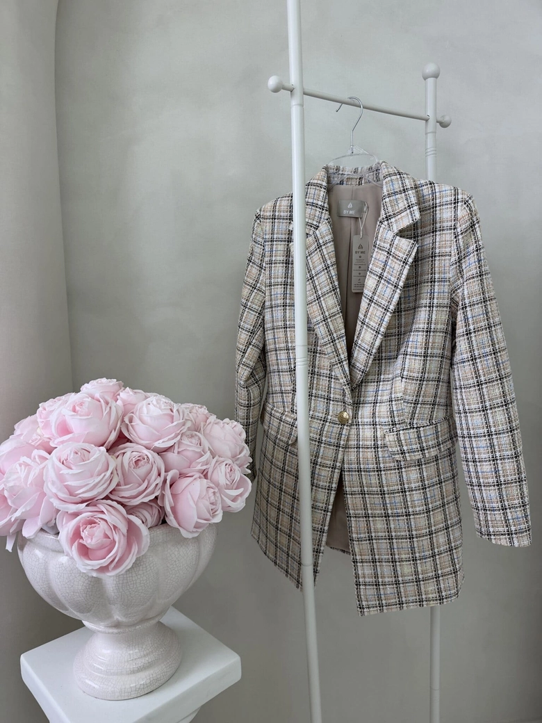 Marynarka LONG krata – beżowa