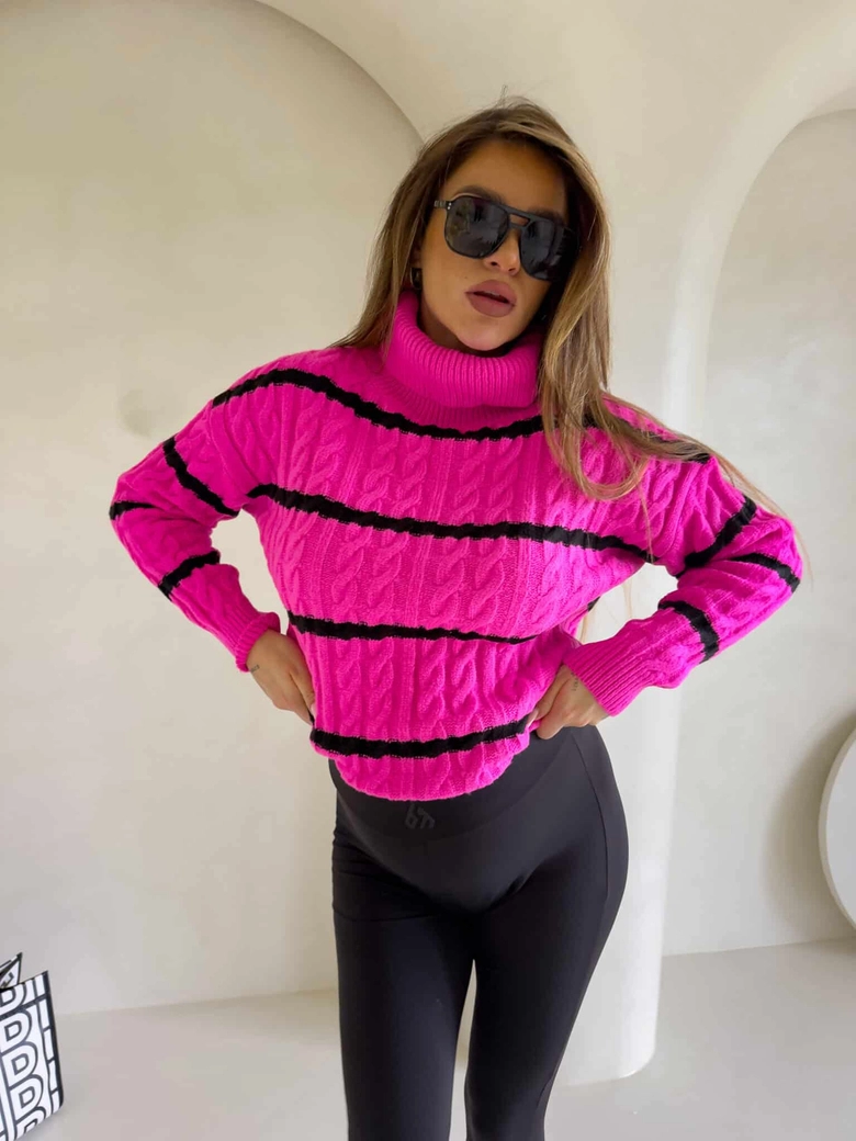 Sweter golf INKO pasy - mocny róż