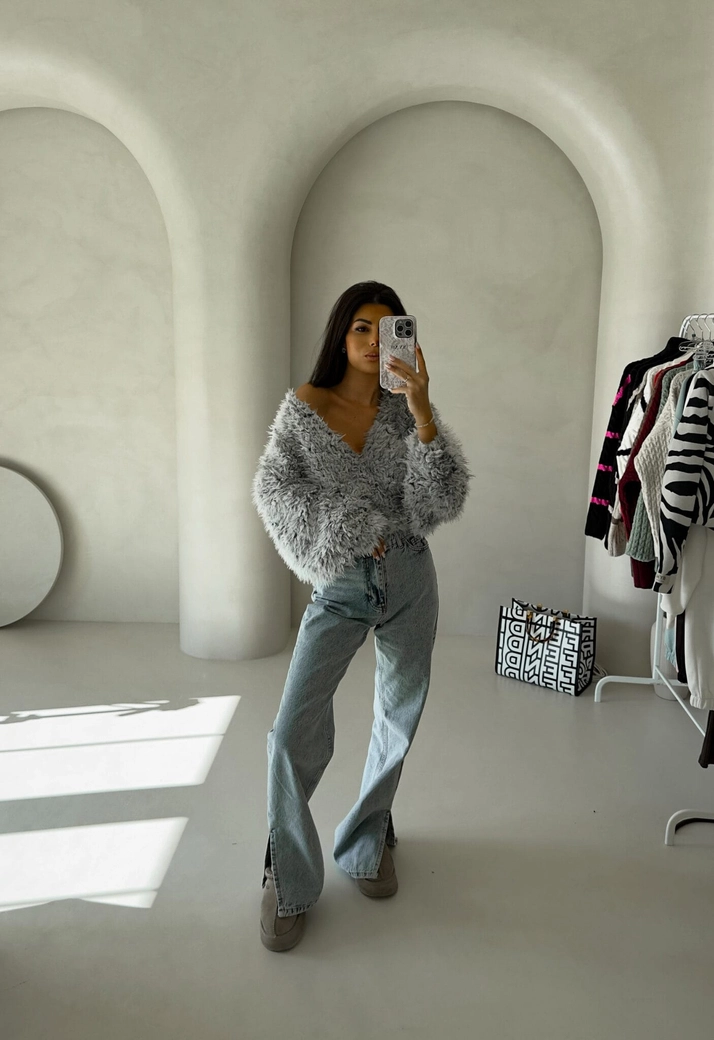 Bluzka KAIRA SHAGGY – szara