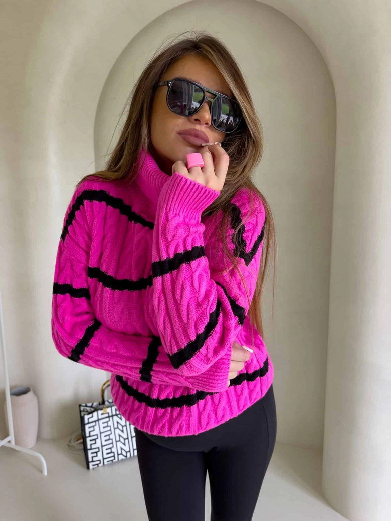 Sweter golf INKO pasy - mocny róż