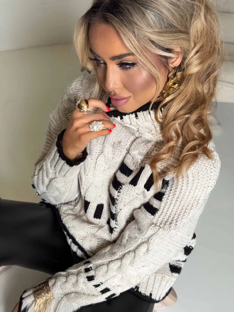 Sweter golf TRAIN – beżowo-czarny