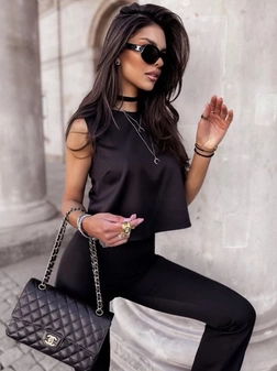 Spodnie z wysokim stanem czarne La Diva T319