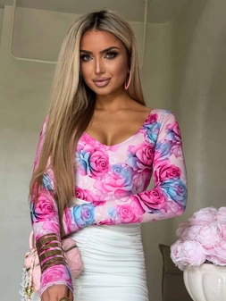 Bluzka VENEZIA print rose - fuksja