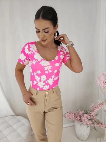Bluzka UNIQUE kwiaty - różowa