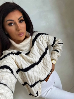 Sweter golf INKO pasy - wanilia-czarne