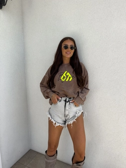 Dekatyzowana bluza MONETTE - ciemny beż