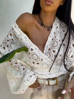 Kimono AŻUROWE koła - ecru