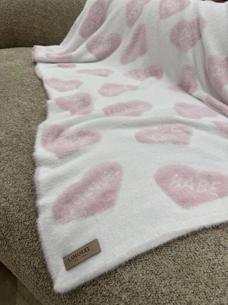 Koc HEARTS ecru/róż