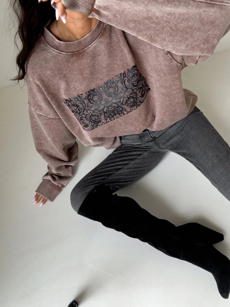 Dekatyzowana bluza KORONKA - ciemny beż