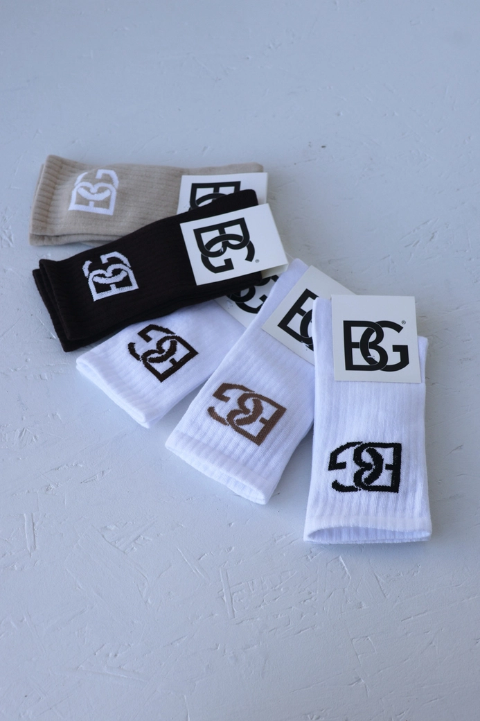 Skarpety BG Login | biały - czekolada