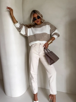 Sweter LEGEND pasy – beż-ecru