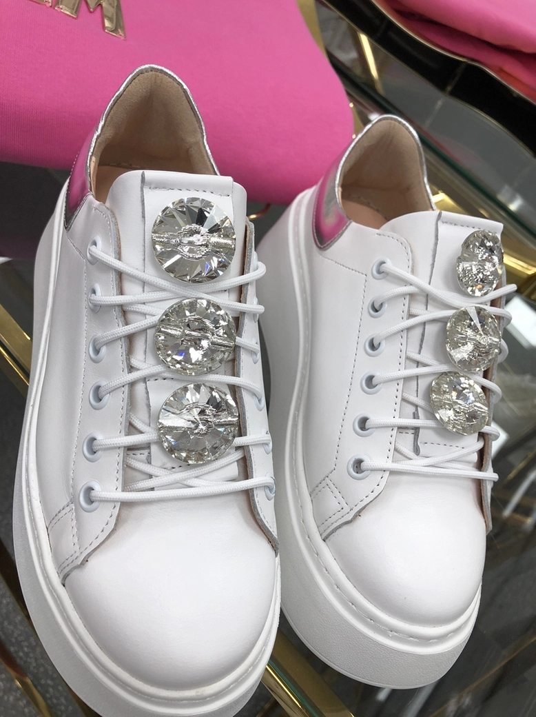 Sneakersy na wysokiej podeszwie białe Diamonds I549