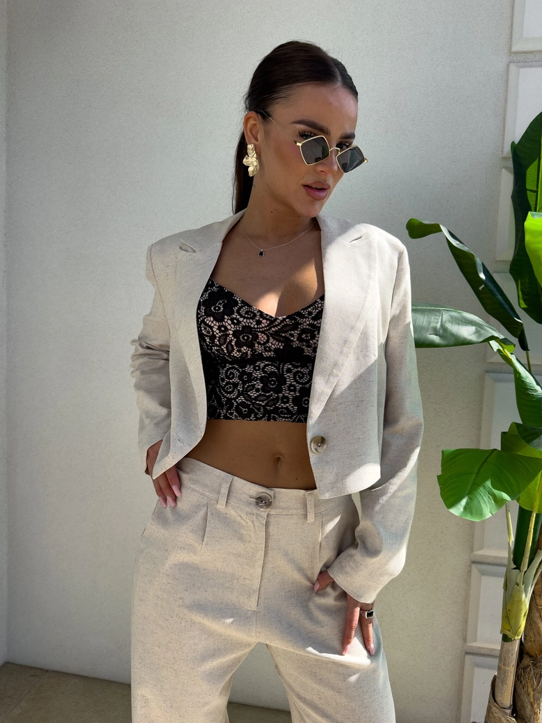 Marynarka SLIM natural - szaro-beż