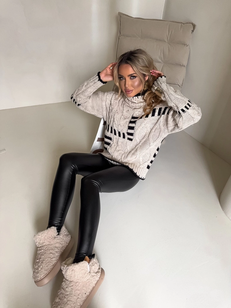 Sweter golf TRAIN – beżowo-czarny