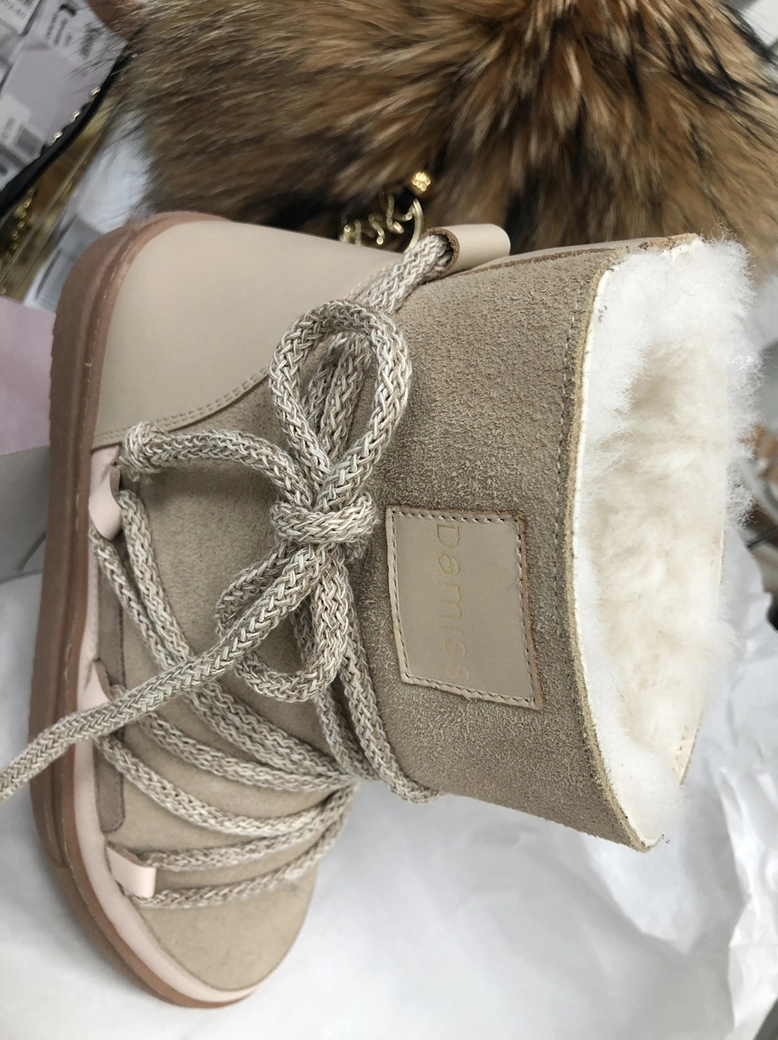 Buty emu śniegowce skórzane zamszowe z ozdobnym wiązaniem camel I514