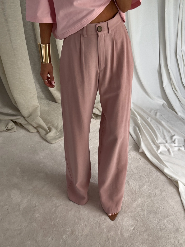 Spodnie SIMPLE wiskoza - brudny róż