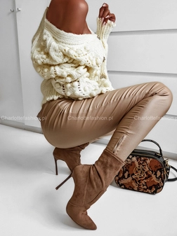 Botki na szpilce a'la skarpeta cappuccino I343