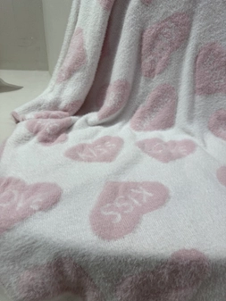 Koc HEARTS ecru/róż